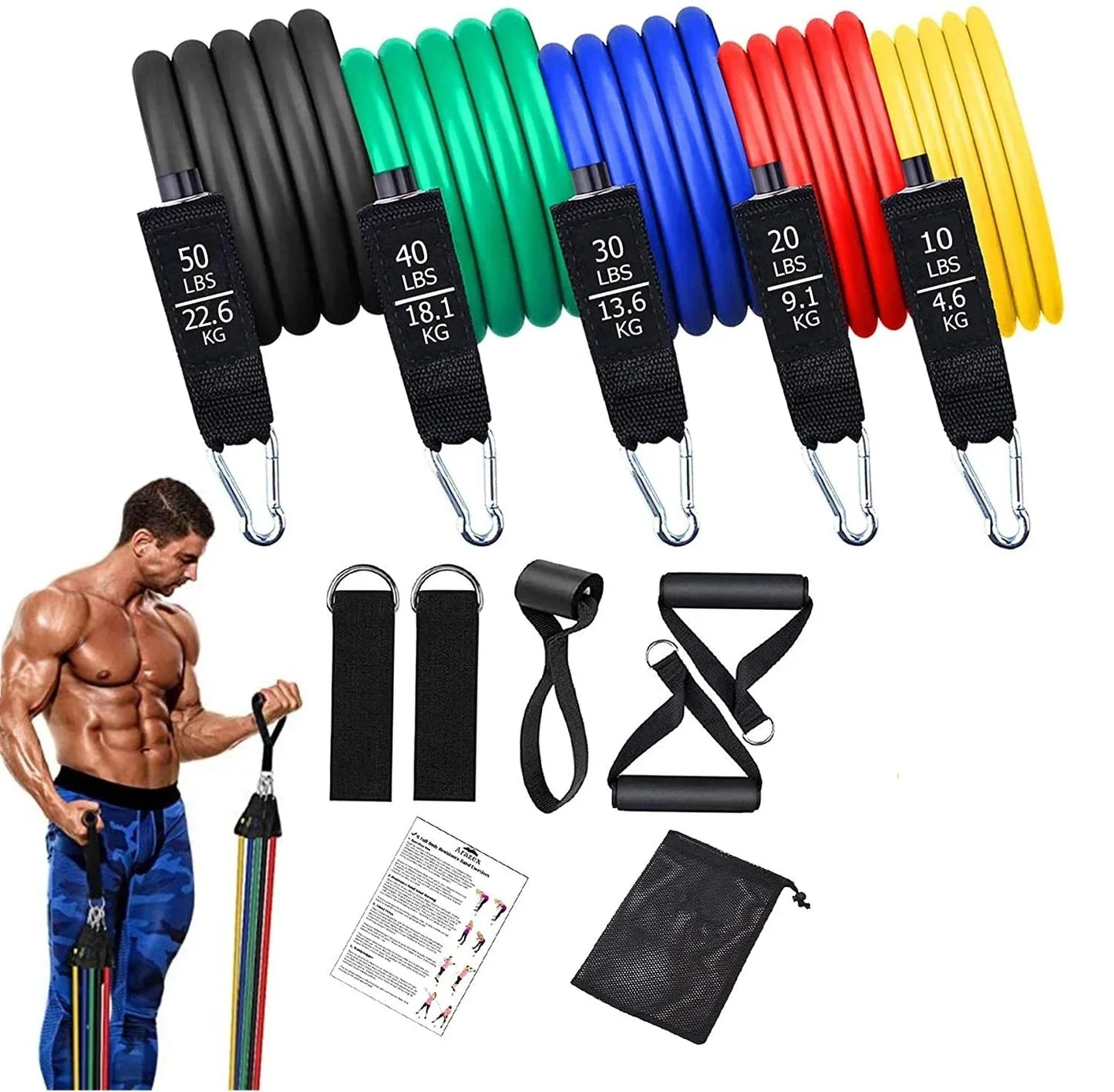 Workout Bar Fitness Resistance Bands Set