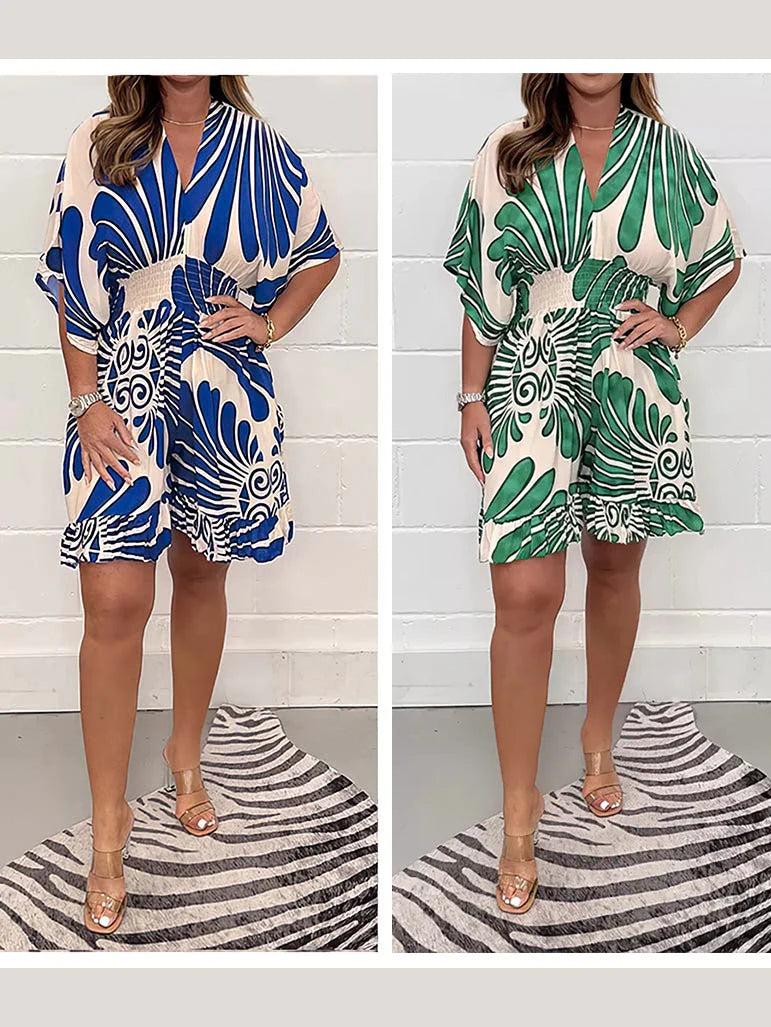 Women's Plant - Printed Casual Short Jumpsuit
