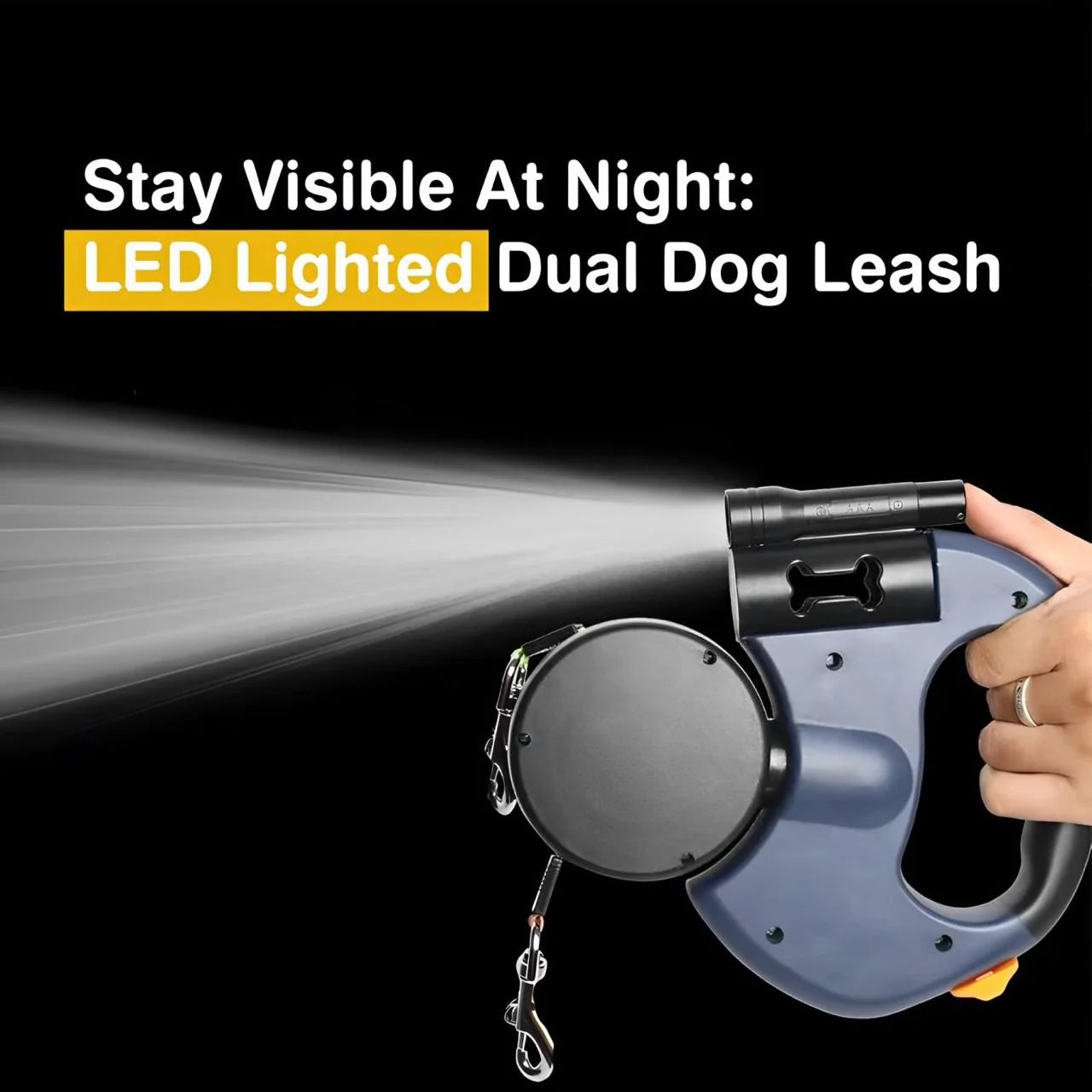 Dual Doggie Retractable Dog Leash, Green/Orange, 10-ft long
