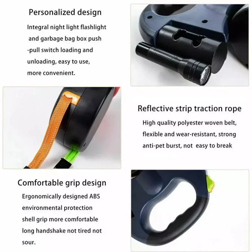 Dual Doggie Retractable Dog Leash, Green/Orange, 10-ft long