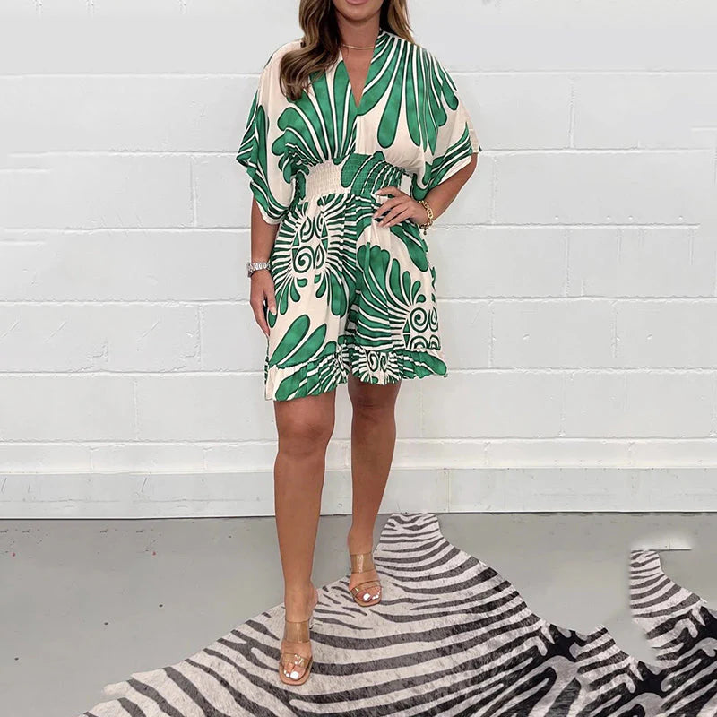 Women's Plant - Printed Casual Short Jumpsuit